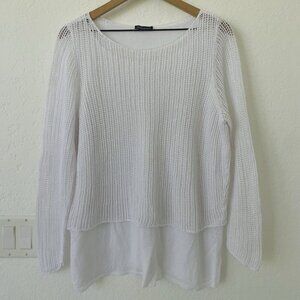 Eileen Fisher Womens White Linen Tunic Mesh Top S Long Sleeve Beach Minimalist